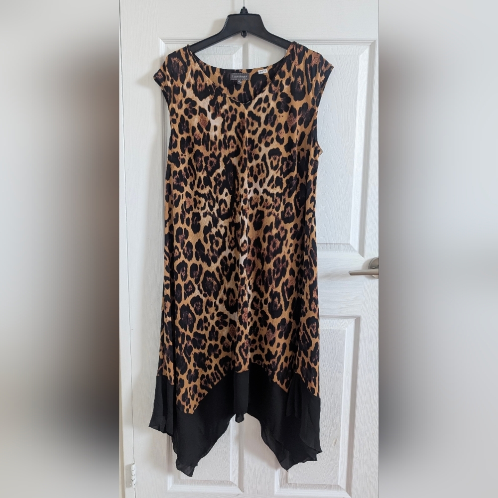 Luxology Leopard Print Asymmetrical Hem Chic Dress - Brown/Black - 2X